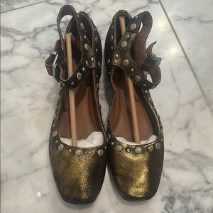 Free People Metallic Gold Studded Flats